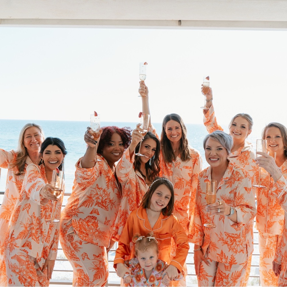 NEW (L) Victoria's Secret Satin Long Pajama Set in orange tropical toile